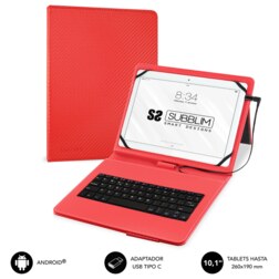 SUBBLIM Funda con Teclado Micro USB - USB C KEYTAB PRO USB 10,1" Red