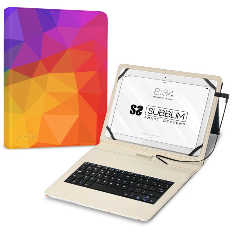 SUBBLIM Funda con Teclado Micro USB – Type C KEYTAB USB 11" Triangulos