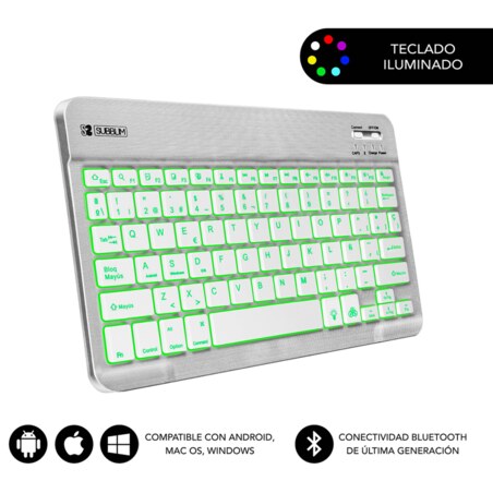 SUBBLIM Teclado Retroiluminado Bluetooth Smart Backlit BT Keyboard Silver