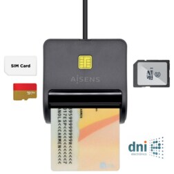 AISENS Lector de Tarjeta Inteligente DNI con Lector de Tarjetas SIM, SD, Micro SD, MMC, RS-MMC, MMC Micro, Negro