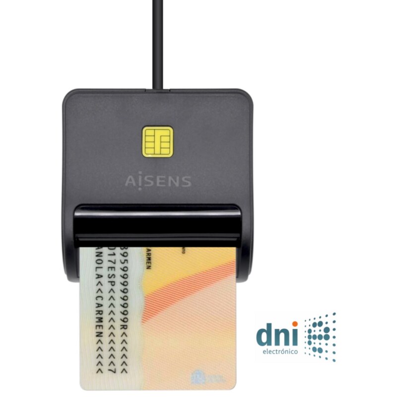 AISENS Lector de Tarjeta Inteligente DNI, Negro