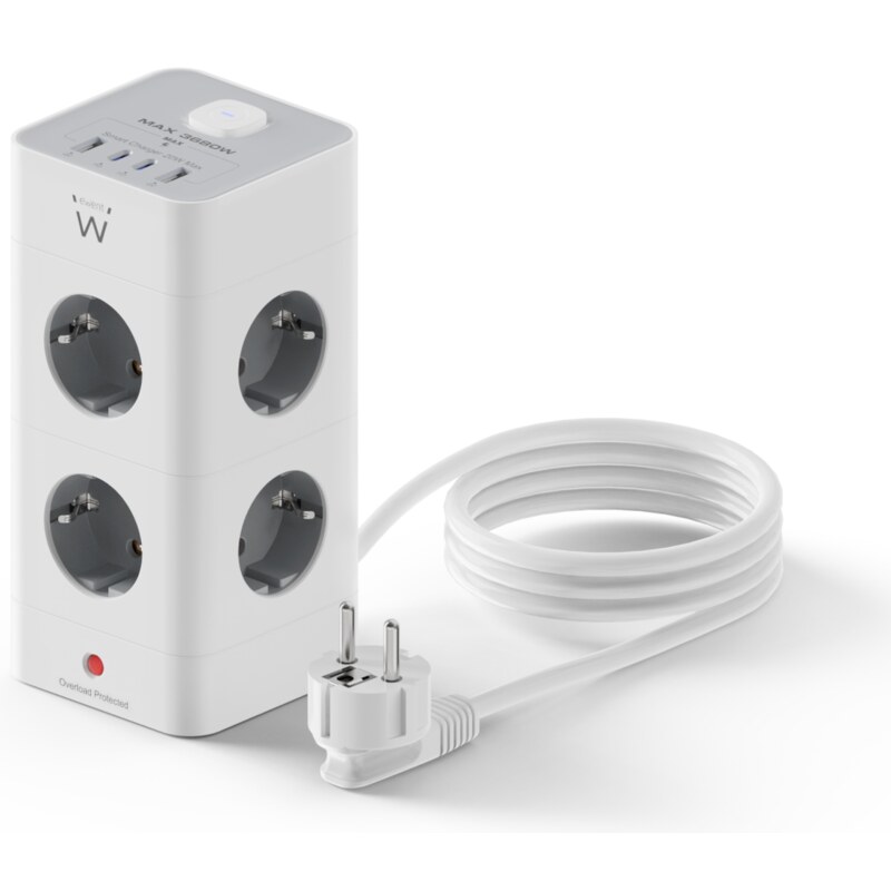 Ewent EW3864 base múltiple 2 m 8 salidas AC Interior Gris, Blanco