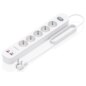 AISENS Regleta de Enchufes Multifuncion con 5 Tomas + Cargador PD3.0 20W 2xUSB-C, 2xUSB-A, 1.4m, Blanco