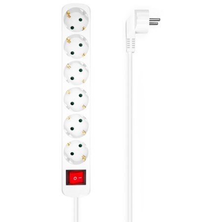 AISENS Base Multiple 6 Tomas Con Interruptor Con Cable 3x1.5mm2, Blanco, 1.4m