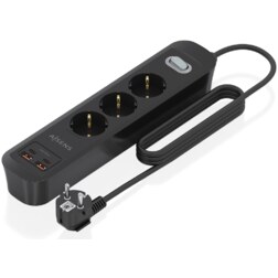 AISENS Regleta de Enchufes Multifuncion con 3 Tomas + Cargador PD3.0 20W 2xUSB-C, 2xUSB-A, 1.4m, Negro