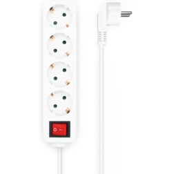 AISENS Base Multiple 4 Tomas con Interruptor con Cable 3×1.5mm2, Blanco, 1.4 m