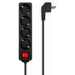 AISENS Base Multiple 4 Tomas con Interruptor con Cable 3×1.5mm2, Negro, 1.4 m