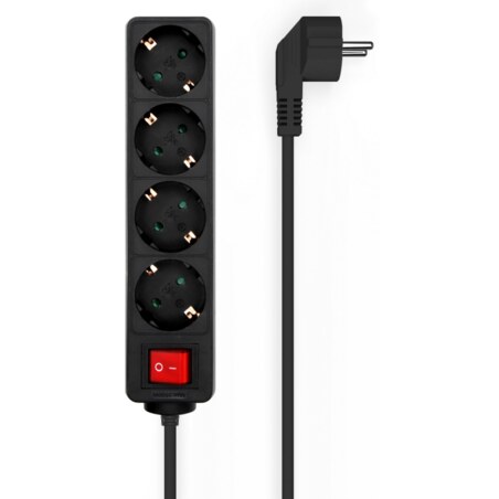 AISENS Base Multiple 4 Tomas con Interruptor con Cable 3×1.5mm2, Negro, 1.4 m