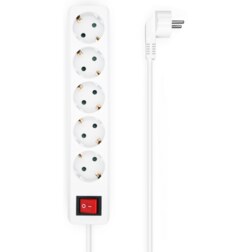 AISENS Base Multiple 5 Tomas con Interruptor con Cable 3×1.5mm2, Blanco, 1.4 m