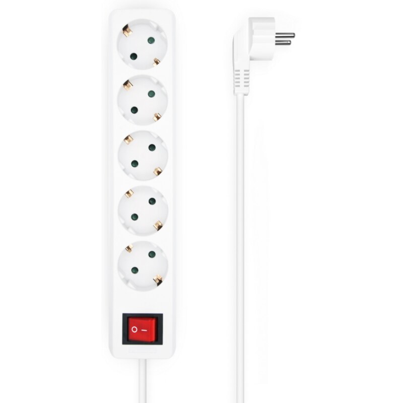 AISENS Base Multiple 5 Tomas con Interruptor con Cable 3×1.5mm2, Blanco, 1.4 m