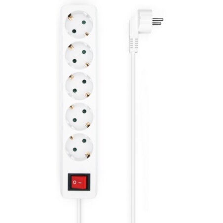 AISENS Base Multiple 5 Tomas con Interruptor con Cable 3×1.5mm2, Blanco, 1.4 m