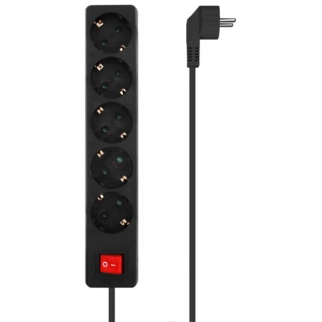 AISENS Base Multiple 5 Tomas con Interruptor con Cable 3×1.5mm2, Negro, 1.4 m