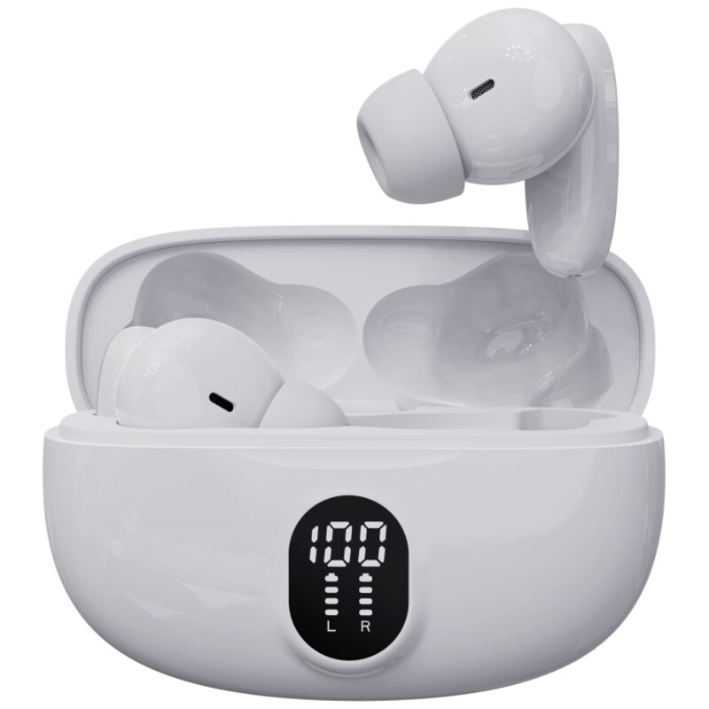 Denver TWE-57W auricular y casco Auriculares True Wireless Stereo (TWS) Clip de oreja Llamadas/Música USB Tipo C Bluetooth Base 